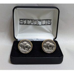 🆕 BUFFALO NICKEL CUFF LINKS w/ POLISHED GOLD PLATE ROPE EDGE - MEN